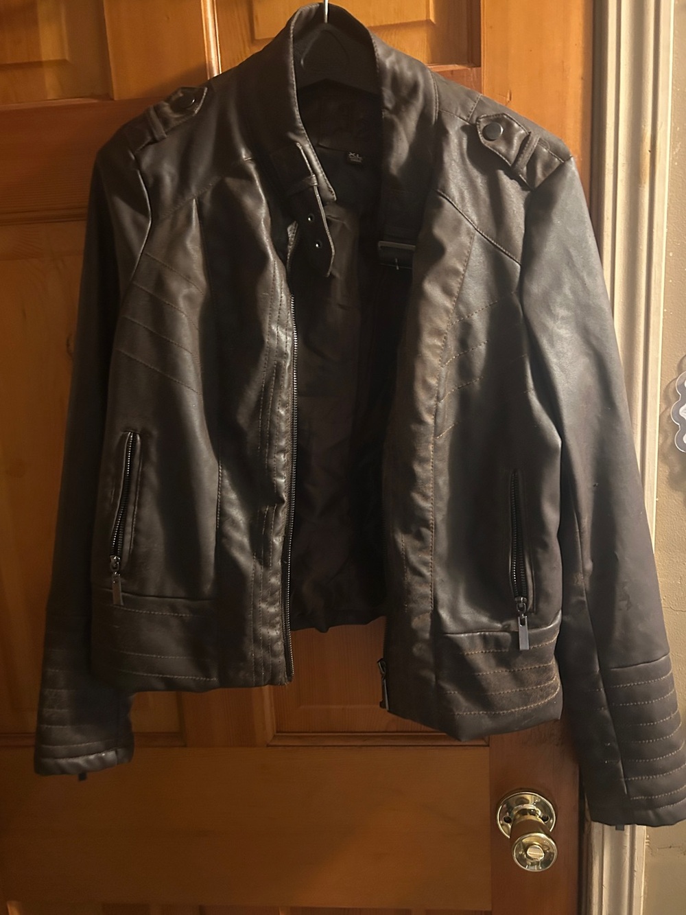 Black Faux Leather Biker Jacket - Classic Zip Front